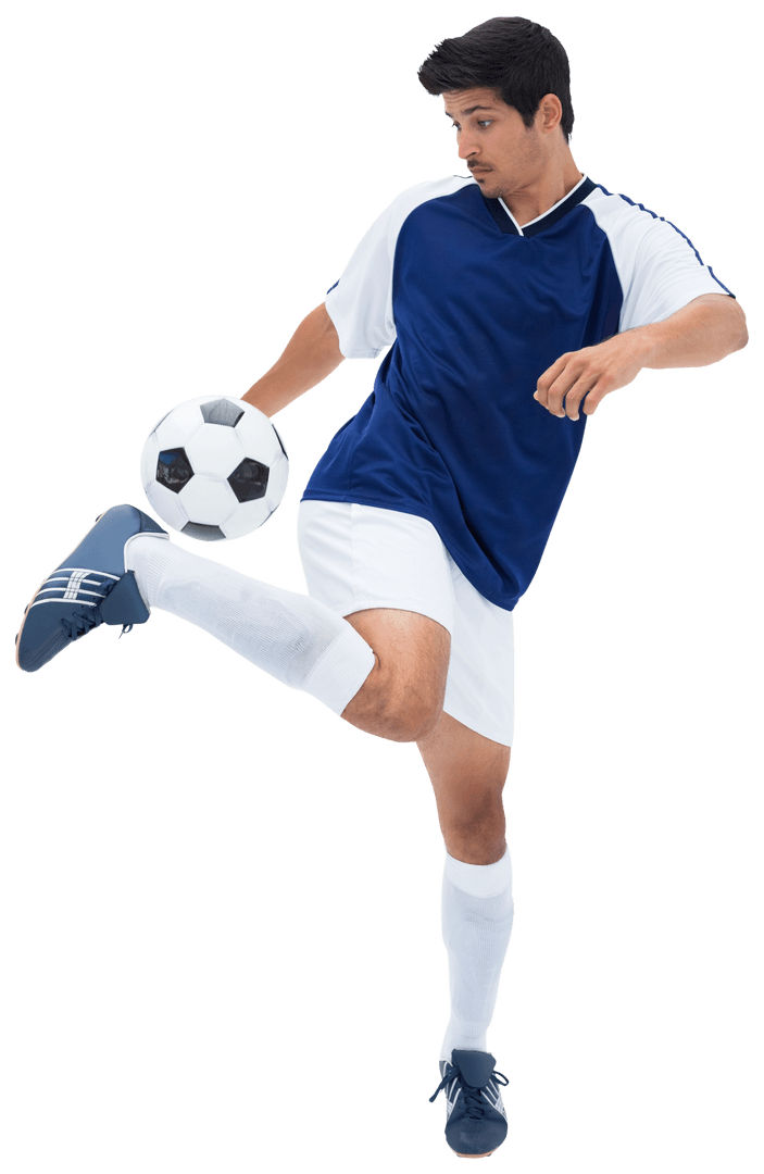 Hispanic Male Footballer in Action with Transparent Background