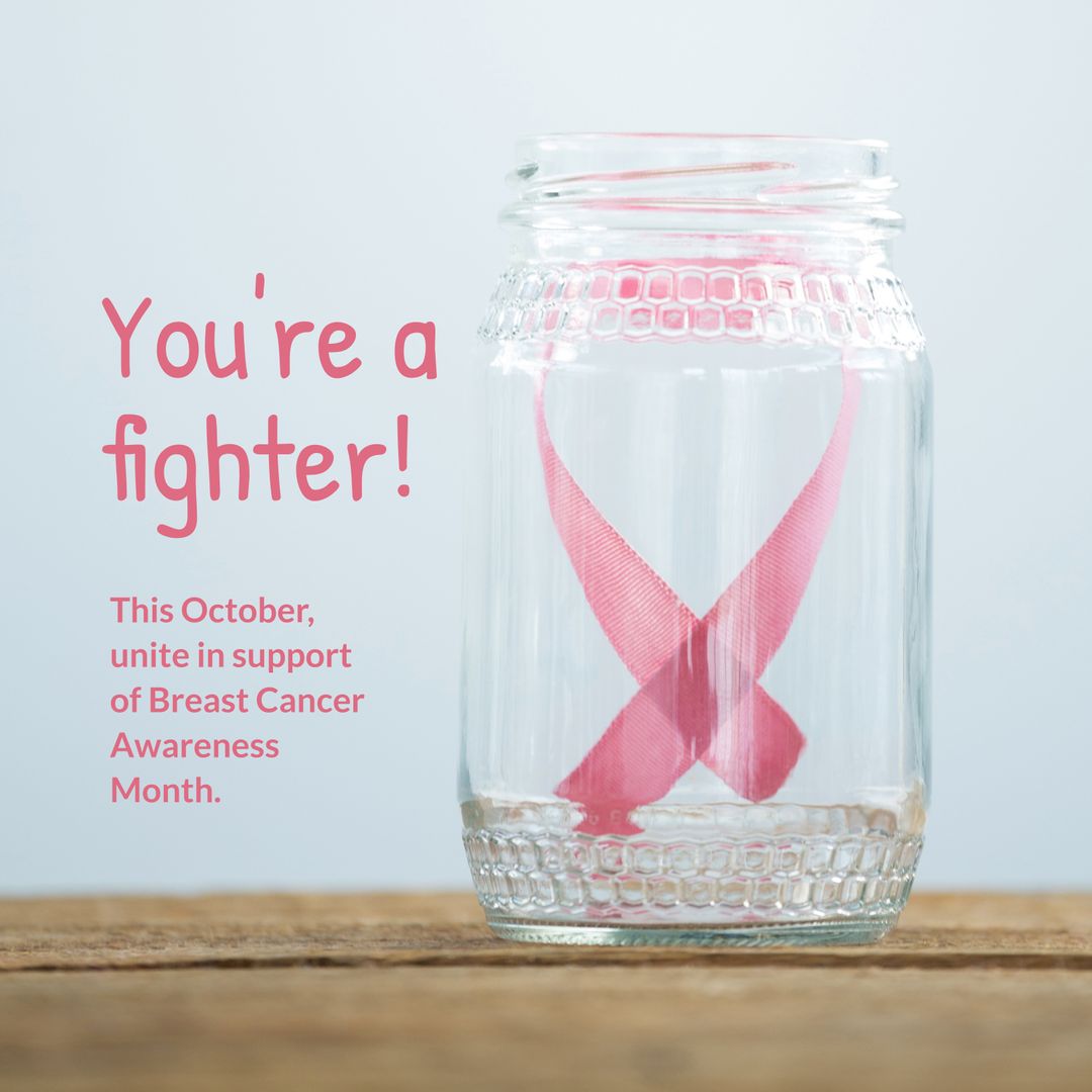 Breast Cancer Awareness Ribbon in Glass Jar with Support Message - Download Free Stock Templates Pikwizard.com