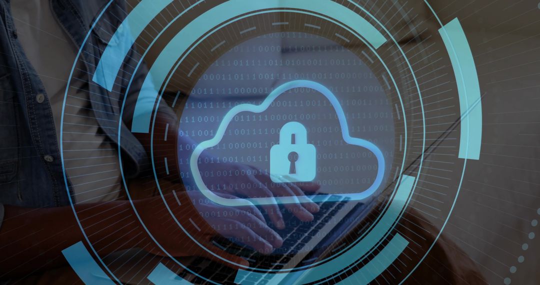 Cybersecurity Concept with Cloud Padlock and Typing