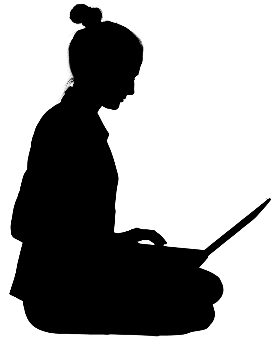 Silhouette of Woman with Laptop on Transparent Background