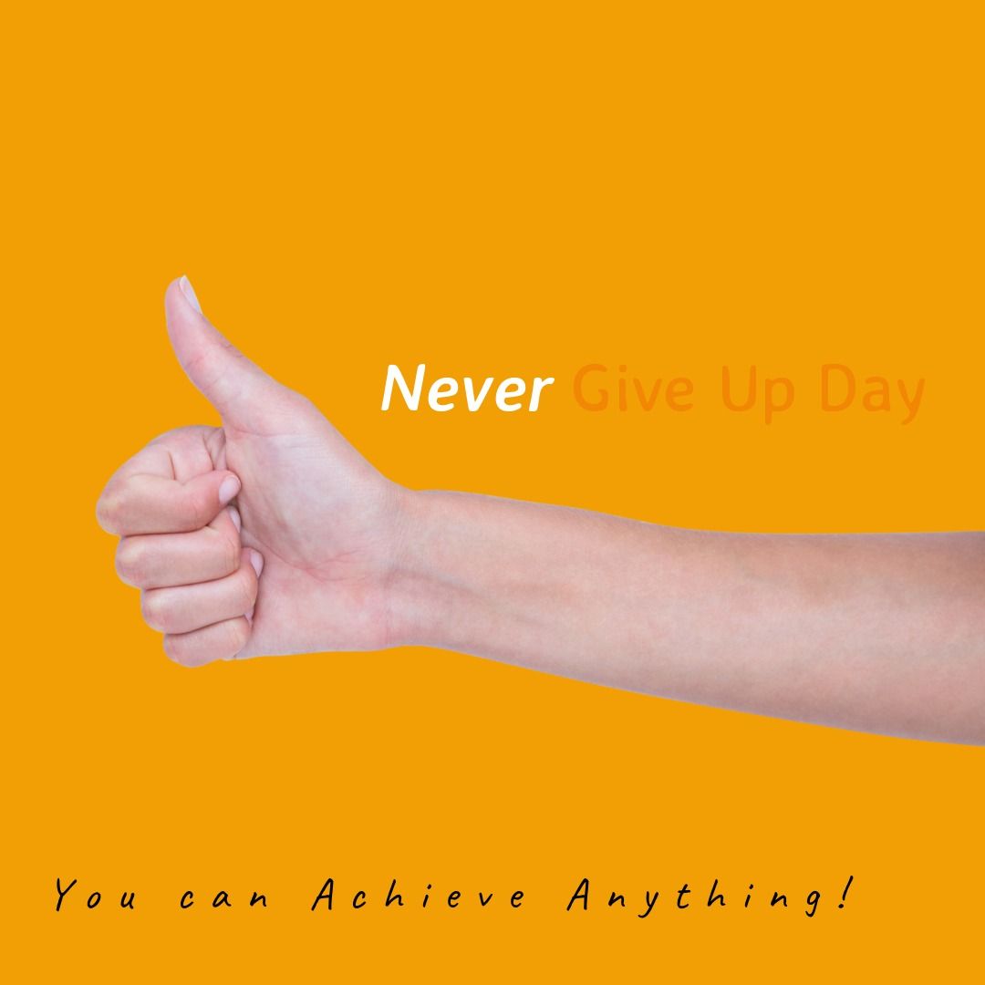 Digital image of cropped caucasian woman gesturing thumbs up with never give up day text - Download Free Stock Templates Pikwizard.com