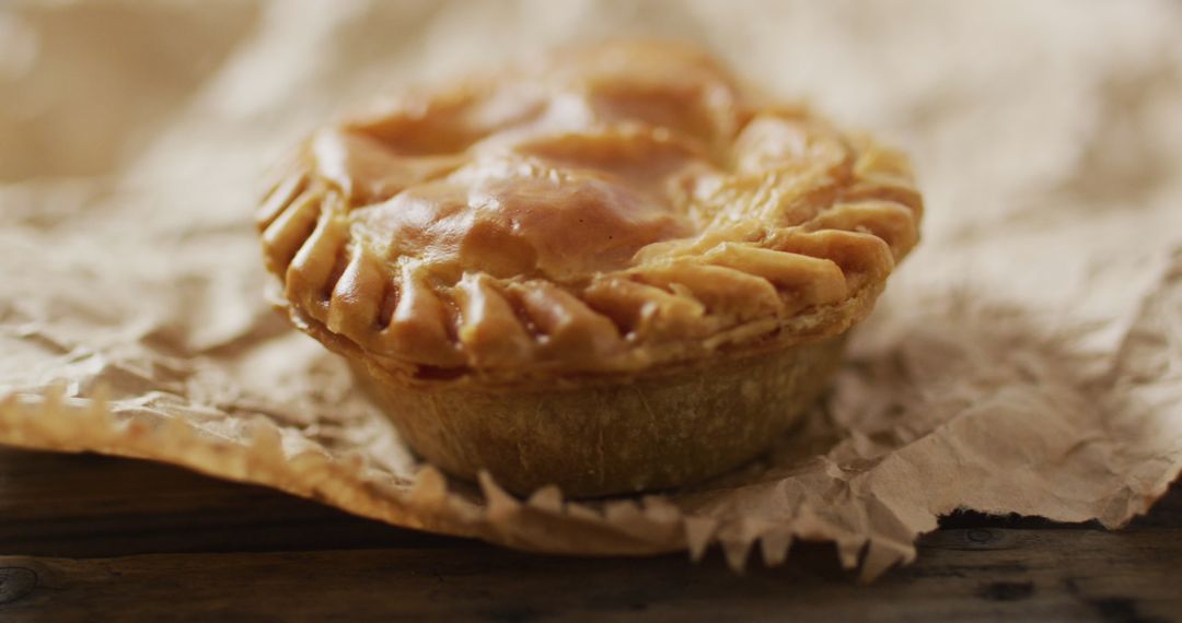 Golden Savory Pie On Rustic Wooden Surface