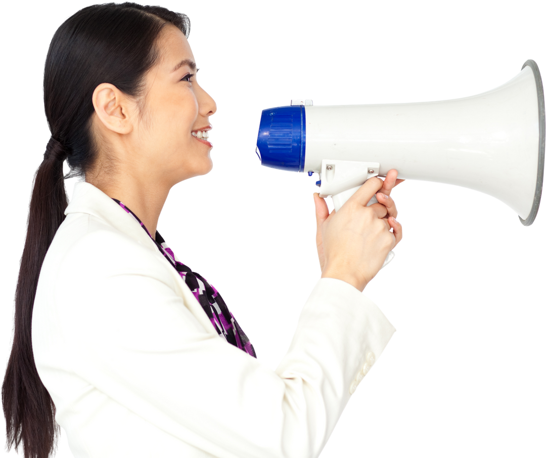 Woman with Megaphone Making Announcement Isolated on Transparent Background - Download Free Stock Images Pikwizard.com