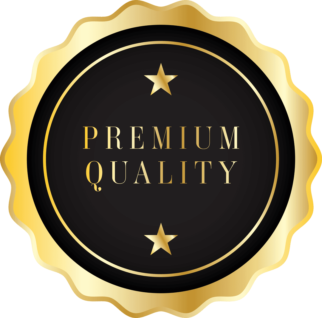 Black and Gold Premium Quality Emblem on Transparent Background