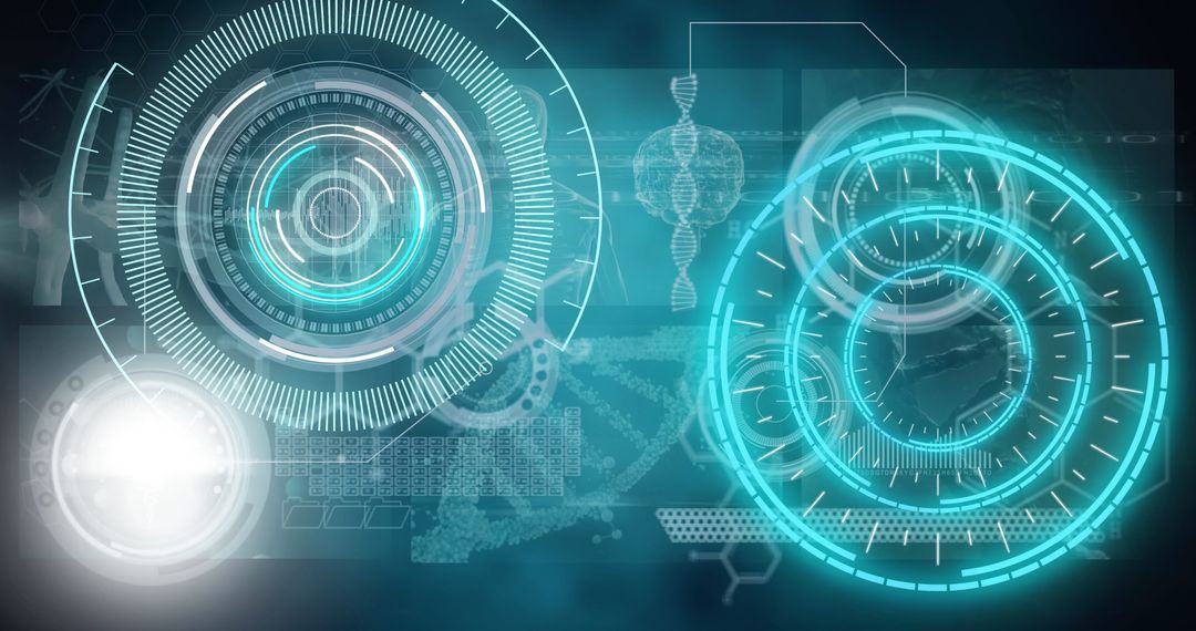 Futuristic Digital DNA Data Display with Interface Holograms