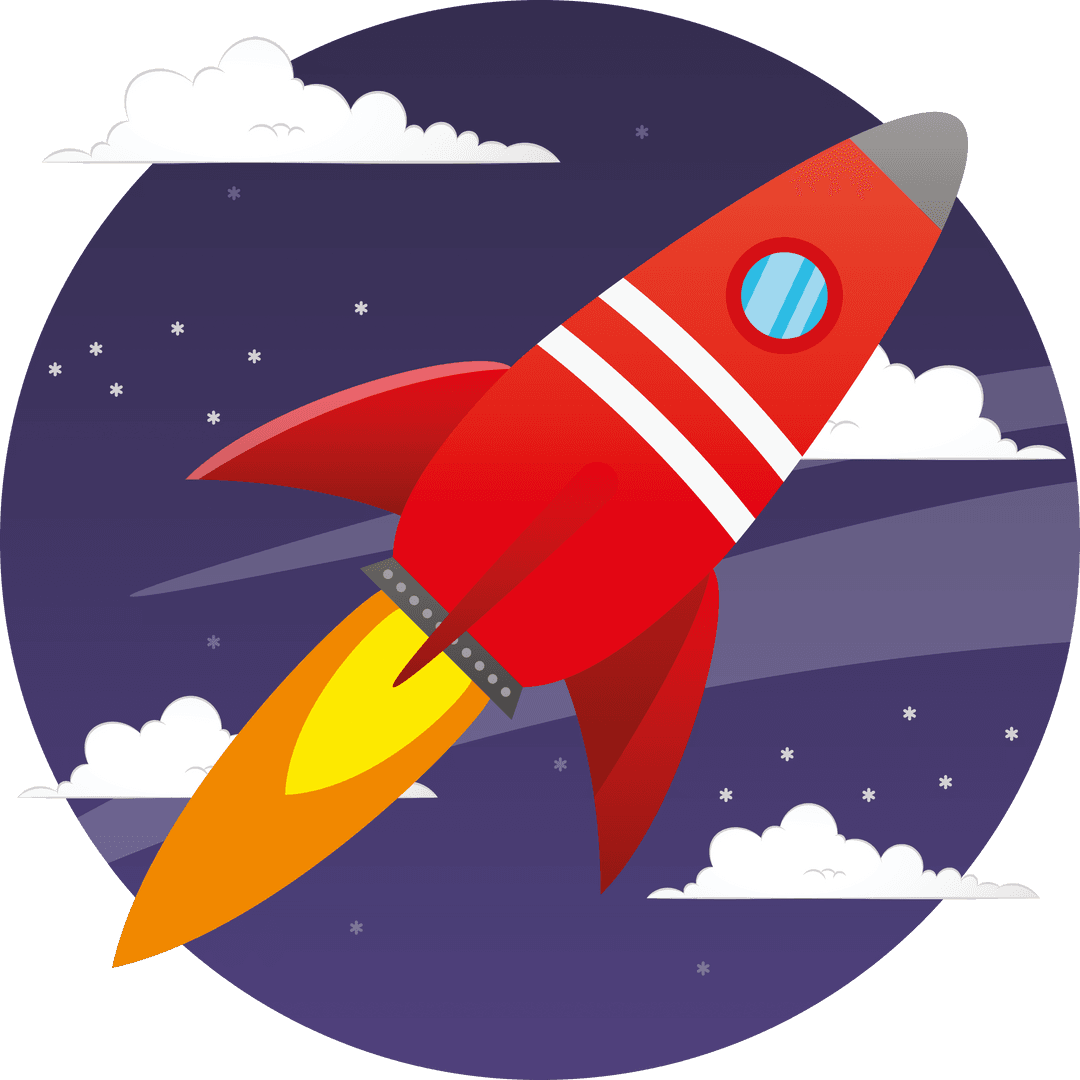 Transparent Rocket Launching into Outer Space Illustration with Clouds