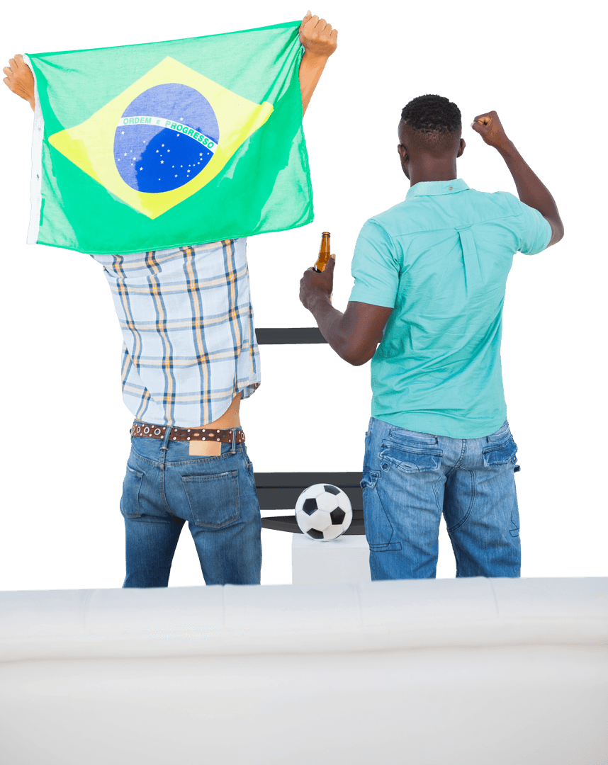 Football Fans Cheering with Brazilian Flag Transparent Background