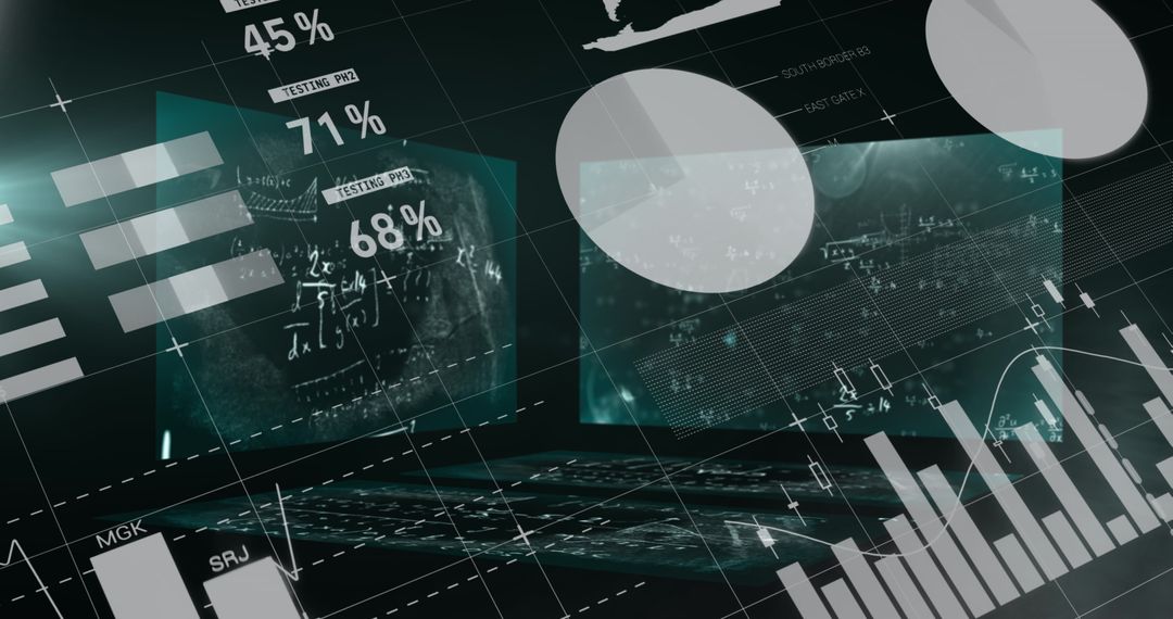 Futuristic Data Processing Interface and Mathematical Equations