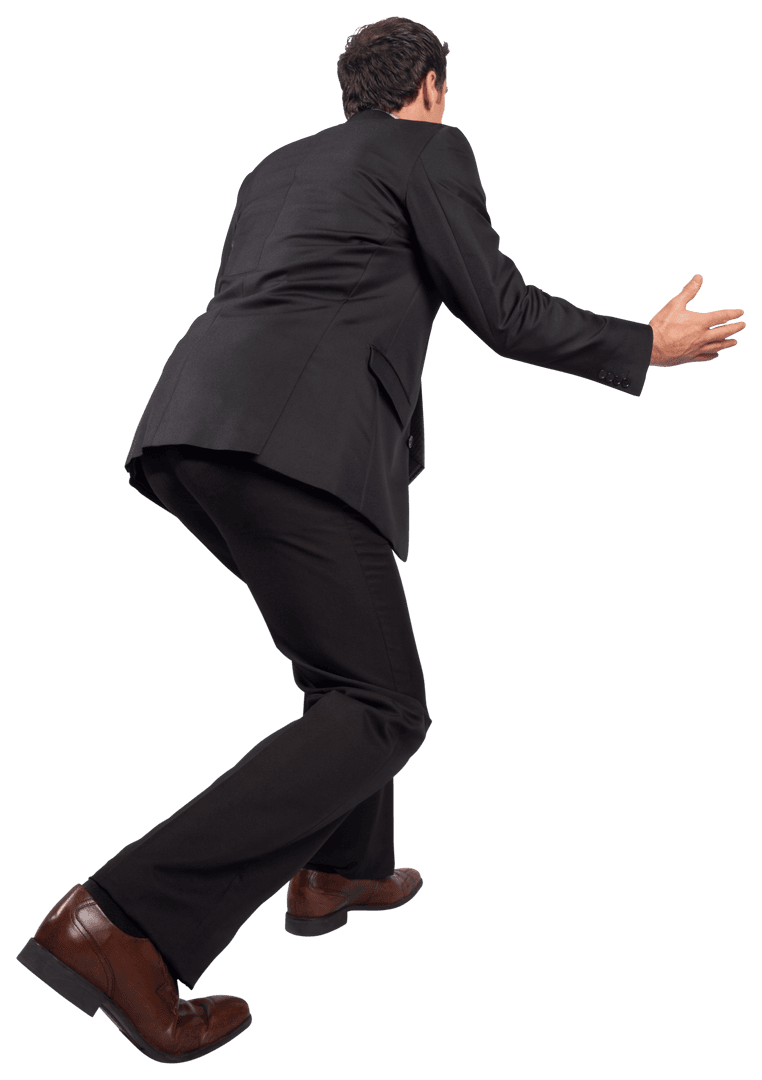Businessman With Suit Posing Dramatically on Transparent Background
