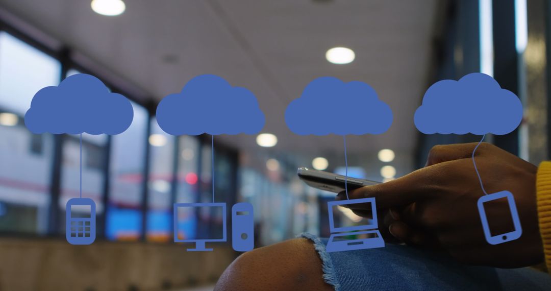 Cloud Computing Concept with Device Icons on Transparent Screen