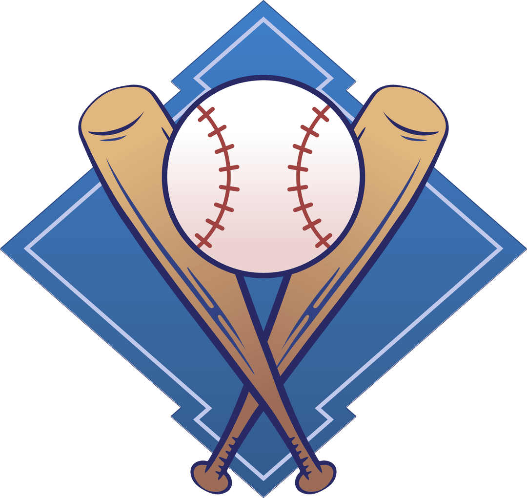 Baseball Emblem with Crossed Bats on Transparent Background