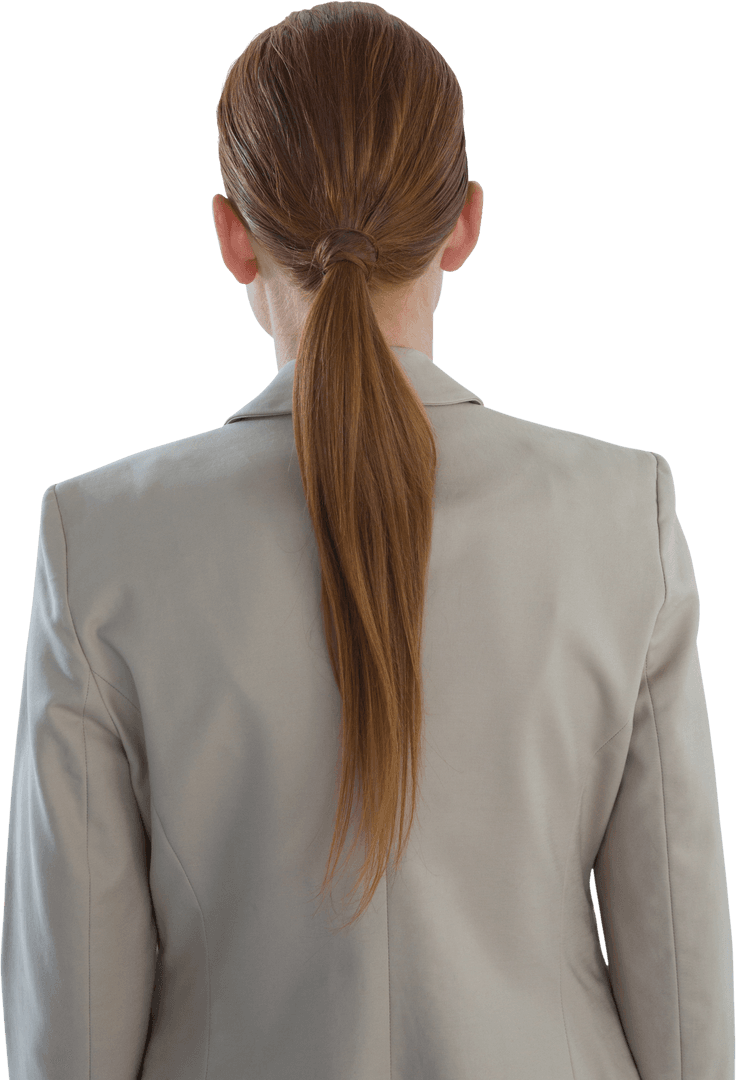 Transparent Rear View Redhead Businesswoman Standing in Suit