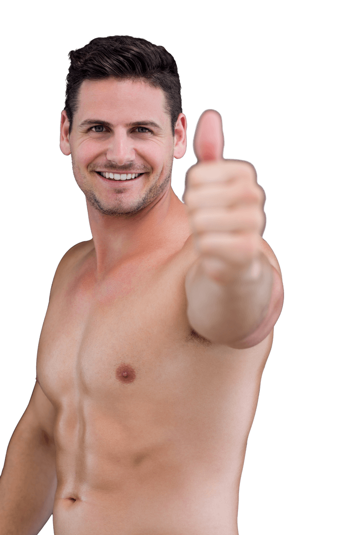 Cheerful Athletic Man Giving Thumbs Up on Transparent Background