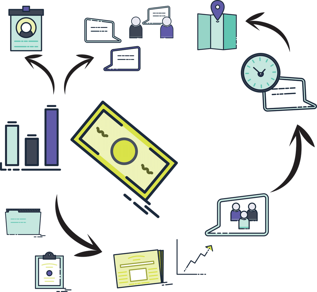 Transparent Business Network Illustrations with Finances Symbols
