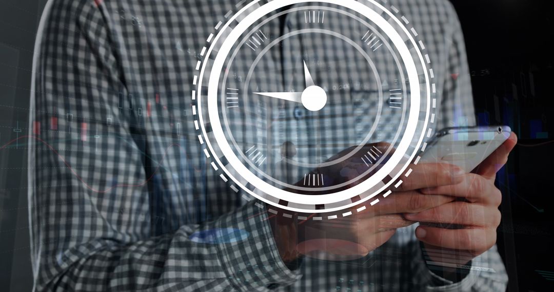 Businessman Analyzing Data with Clock Overlay Concept