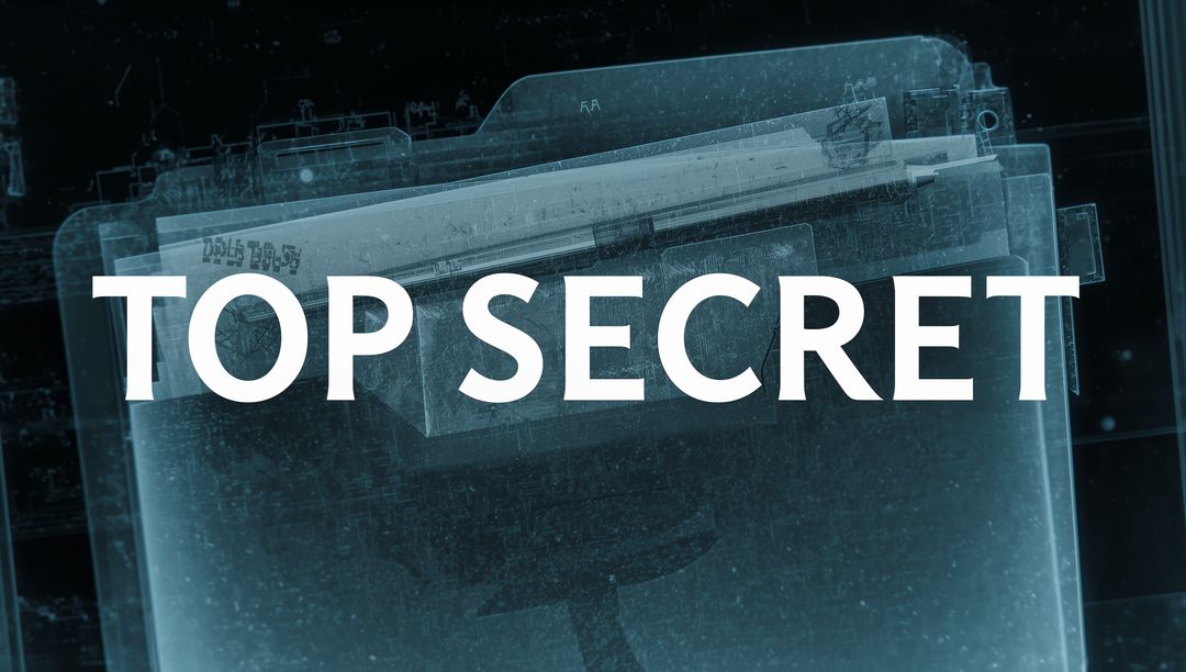 X-ray File Folder Marked TOP SECRET Revealing Classified Documents on Cyan Radiograph