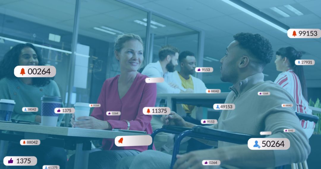 Business Meeting With Social Media Interaction Overlays