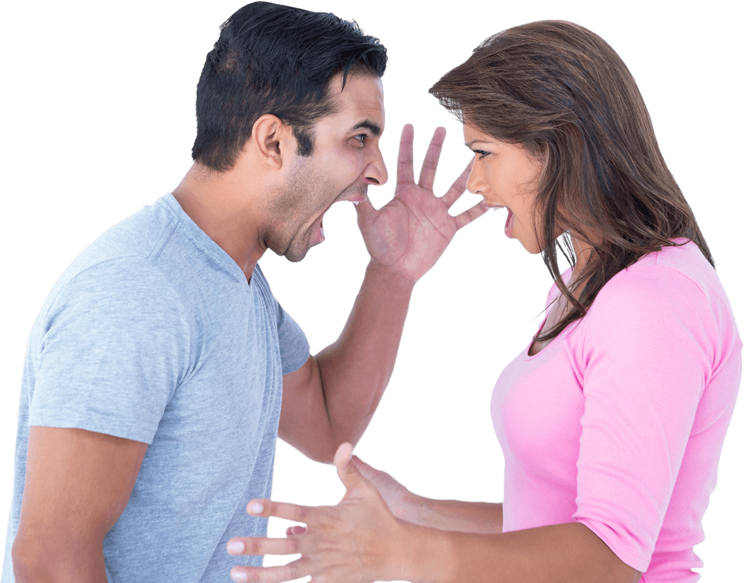 Transparent Angry Couple Arguing in Heated Conflict