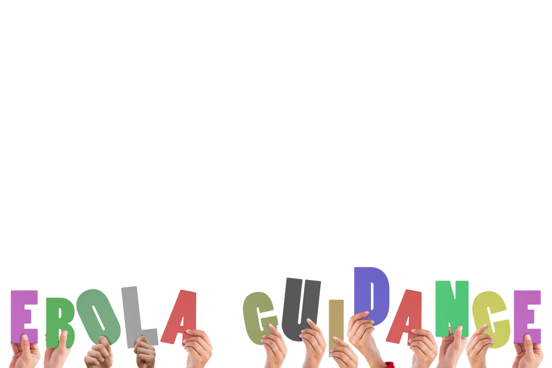 Vibrant Hands Holding Ebola Guidance Letters on Transparent Background