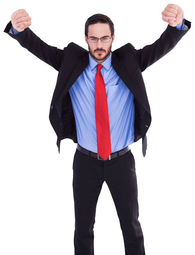 Businessman Touching Virtual Screen in Professional Attire on Transparent Background