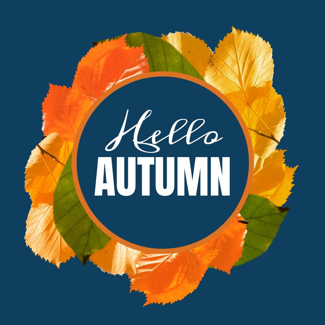 Hello Autumn Text with Colorful Leaves Background - Download Free Stock Templates Pikwizard.com