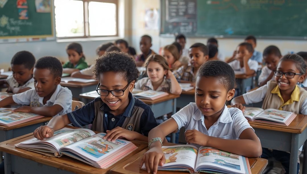 Engaged Students Reading in Active Classroom Environment