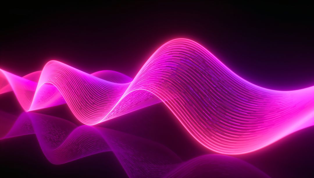 Magenta Neon Waveform Ribbon Flowing with Luminous Parallel Lines and Reflective Glow