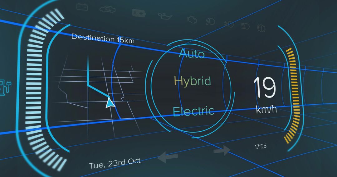 Futuristic HUD Interface Showing Navigation and Driving Modes