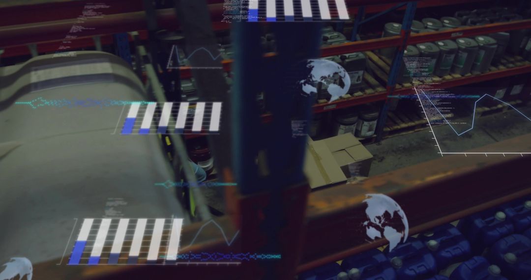 Warehouse Shelving with Data Visualization Technology Overlays