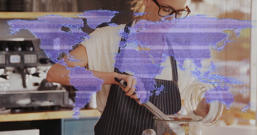 Barista Stirring Ingredients at Cafe Counter