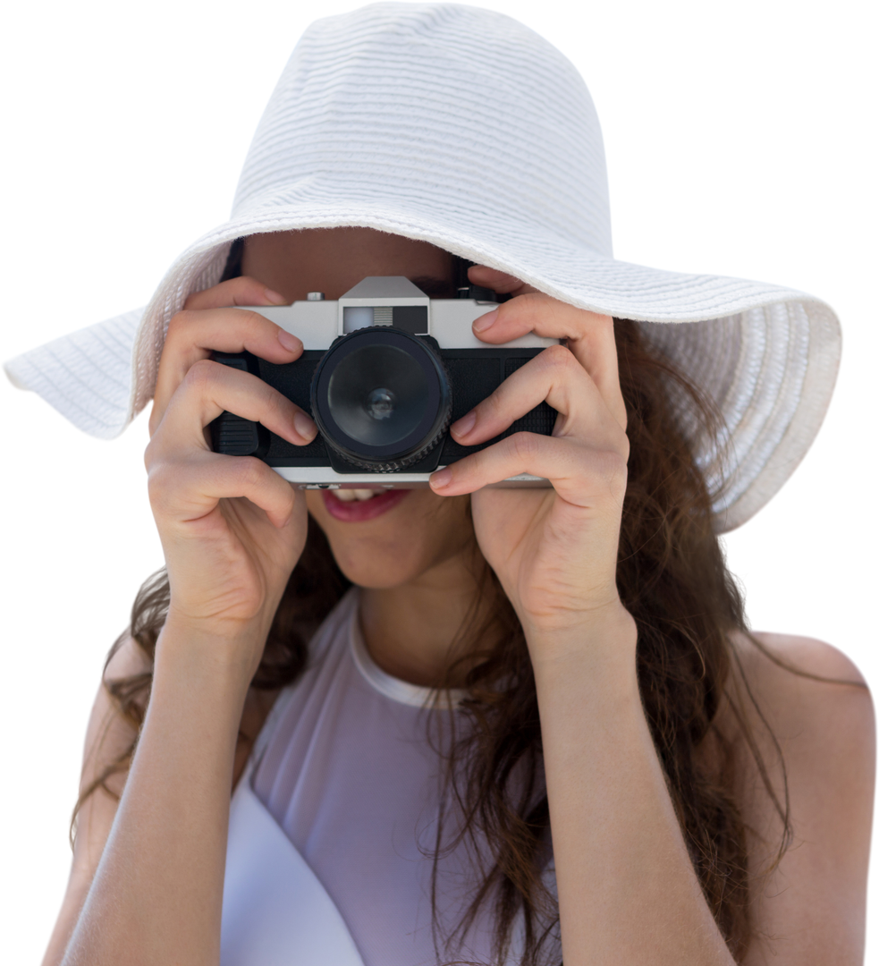 Woman with White Hat Transparent Taking Picture with Camera - Download Free Stock Images Pikwizard.com