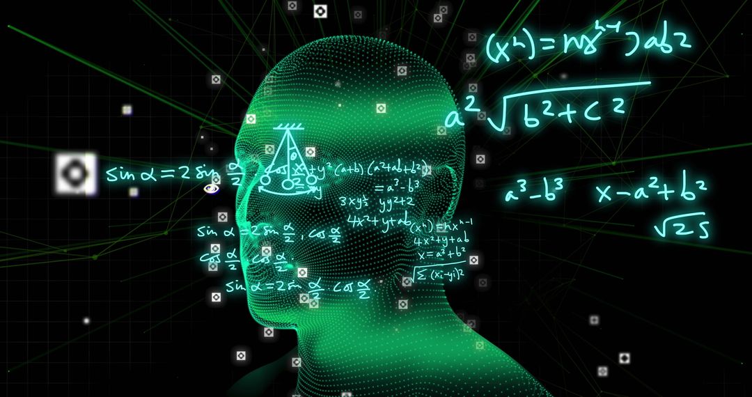 Digital Human Head with Scientific Formulas and Data