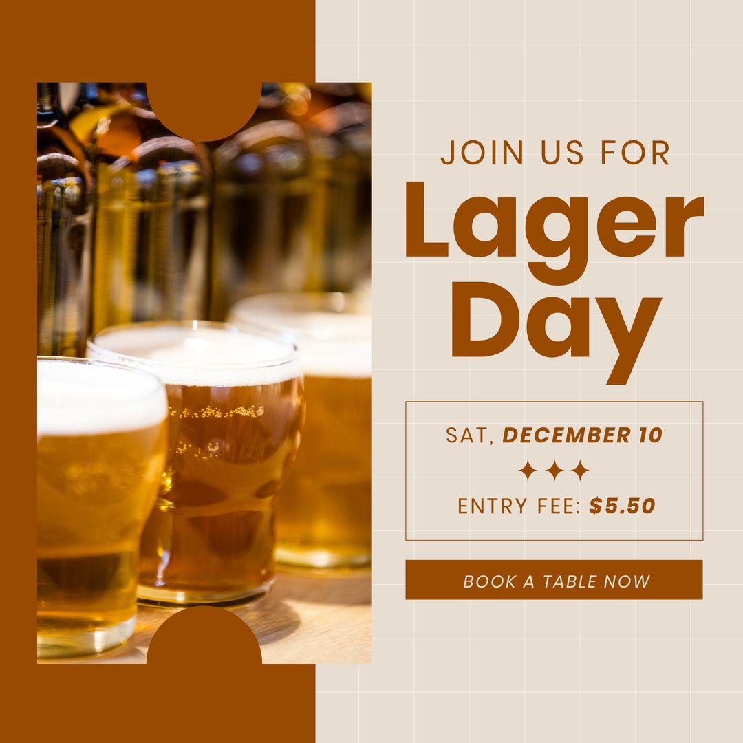 Lager Day Celebration Invitation with Pints of Beer and Event Details - Download Free Stock Templates Pikwizard.com