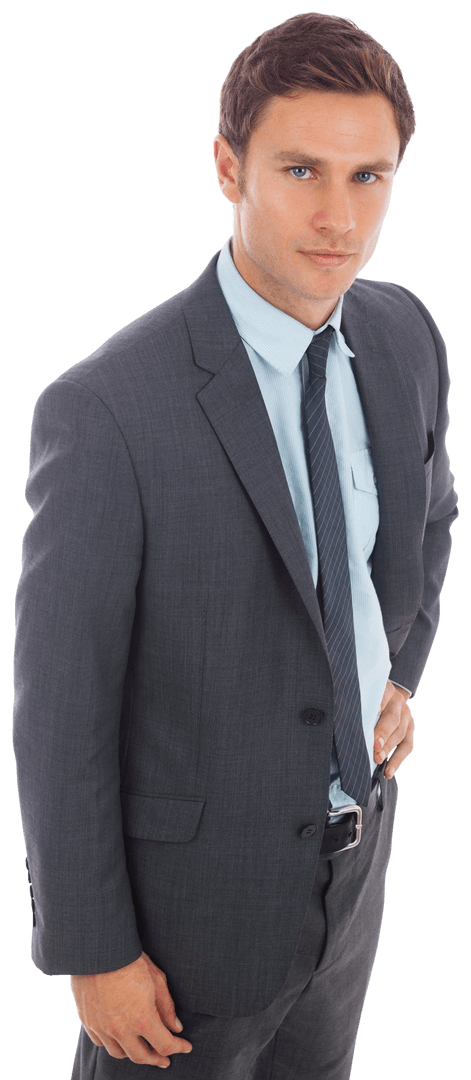 Confident Businessman with Hand on Hip Transparent Background