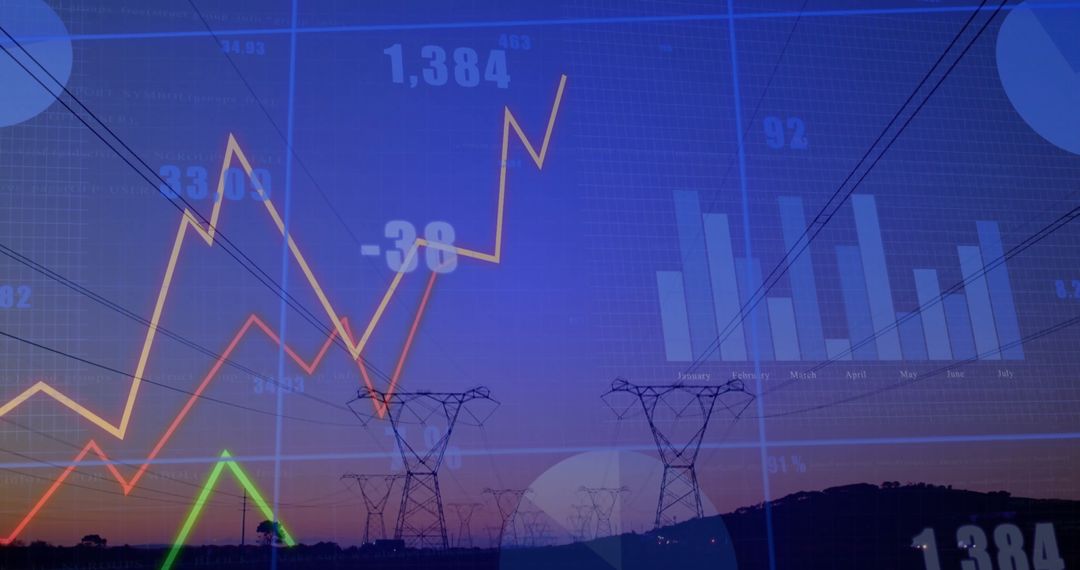 Power Lines and Graphs Showcasing Energy Analytics