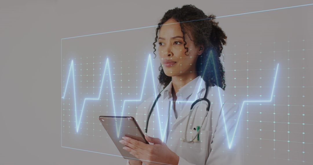 Doctor Analyzing Heart Rate Data on Digital Tablet in Hospital