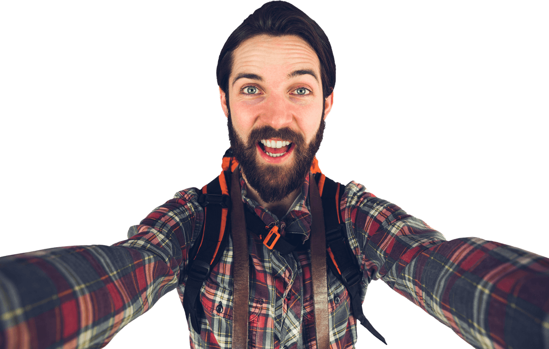 Transparent Image of Happy Adventure Enthusiast with Backpack