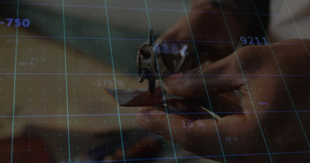 Technician Hands Assembling Electronic Components with Futuristic Overlay