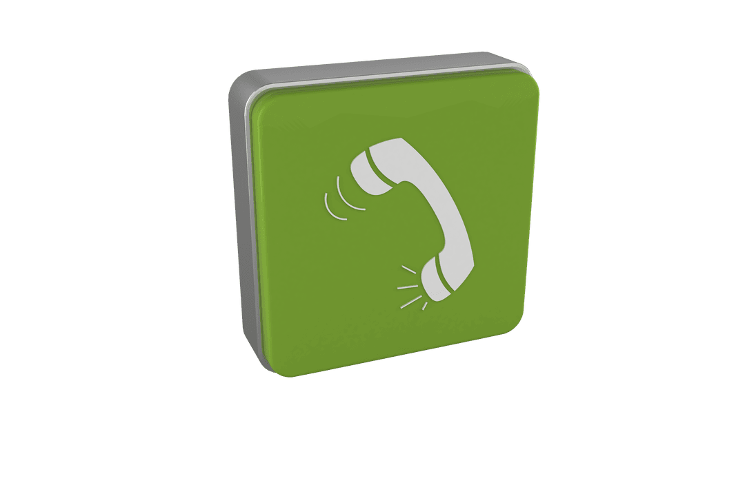 3D White Phone Icon on Green Cube with Transparent Background