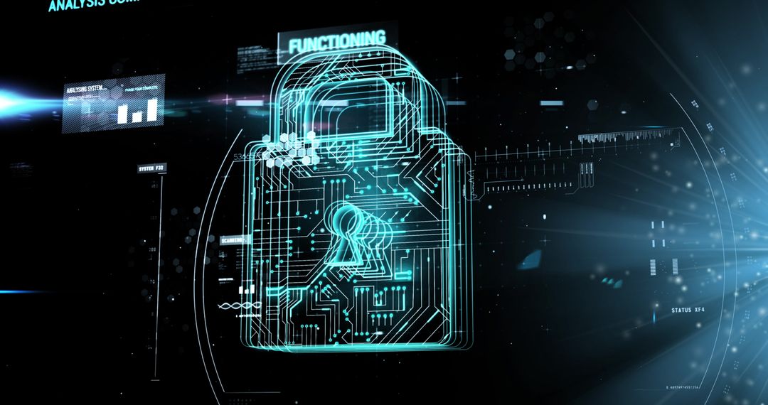 Digital Security Padlock with Futuristic Data Graphics