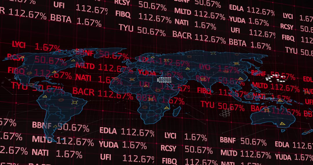 Global Financial Markets Overlaid on World Map Showcasing Stock Data