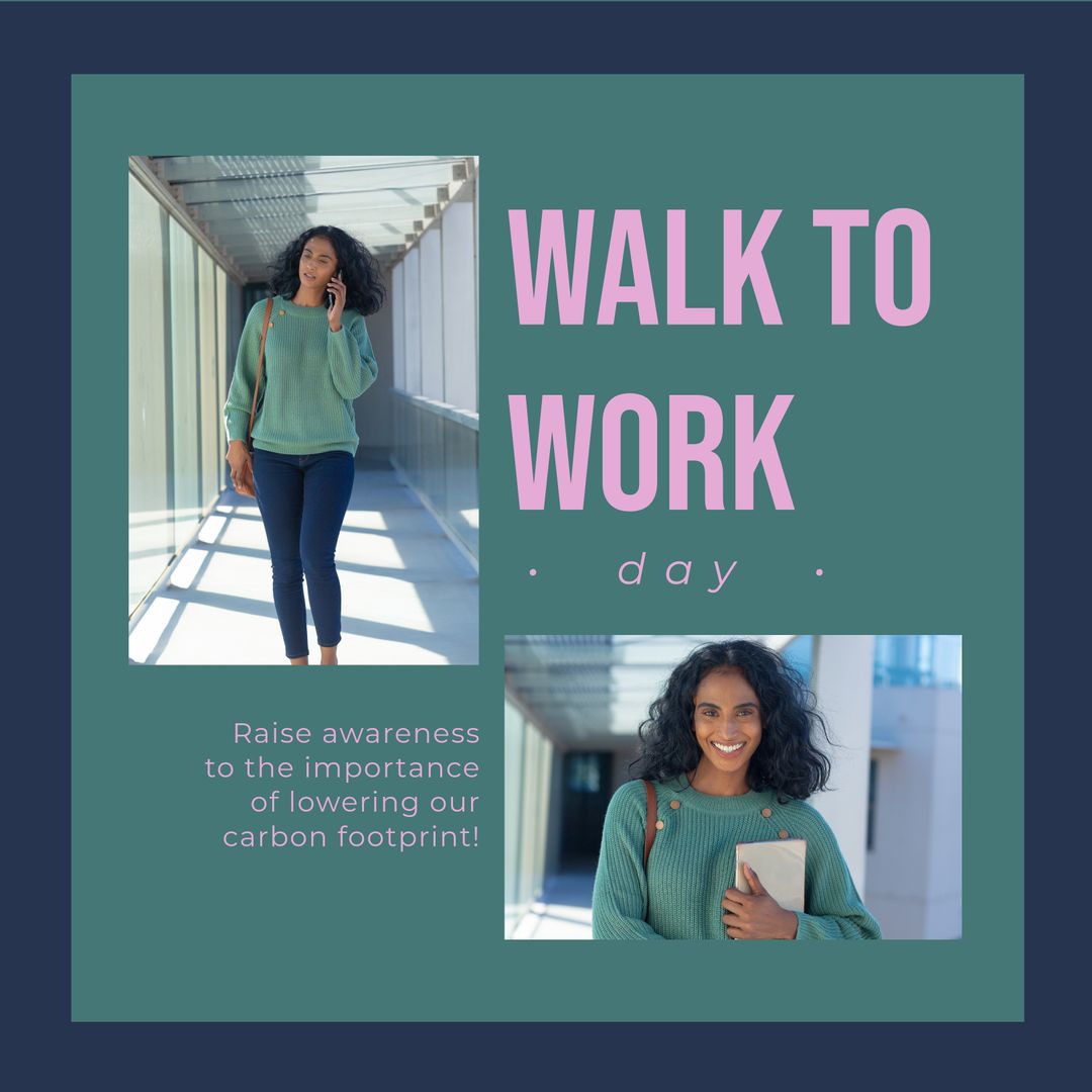 Walk to Work Day Celebration with Smiling Businesswoman Walking