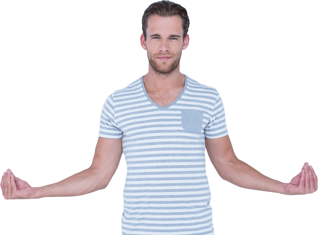 Confident Man with Open Hands in Transparent Background