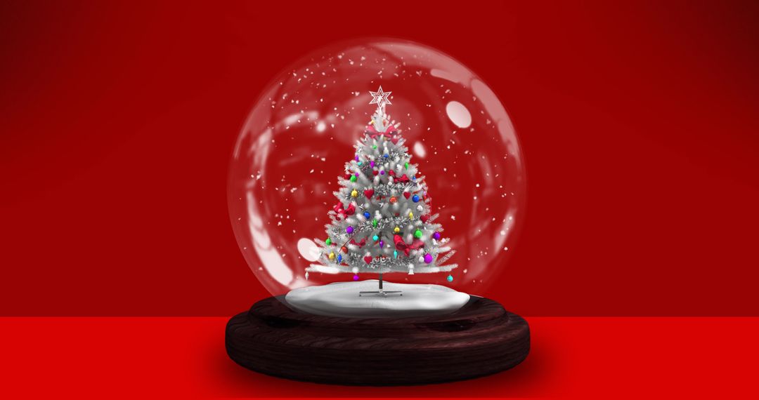 Festive Snow Globe with Decorated Christmas Tree and Red Background - Free Images, Stock Photos and Pictures on Pikwizard.com