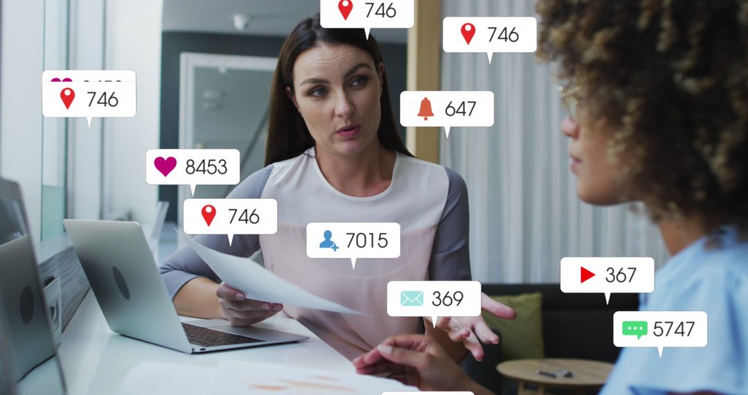 Diverse Professionals Analyzing Social Media Interaction Data