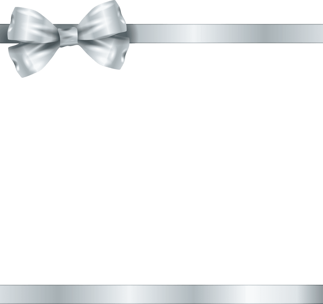 Elegant Silver Bow with Matching Ribbon on Transparent Background