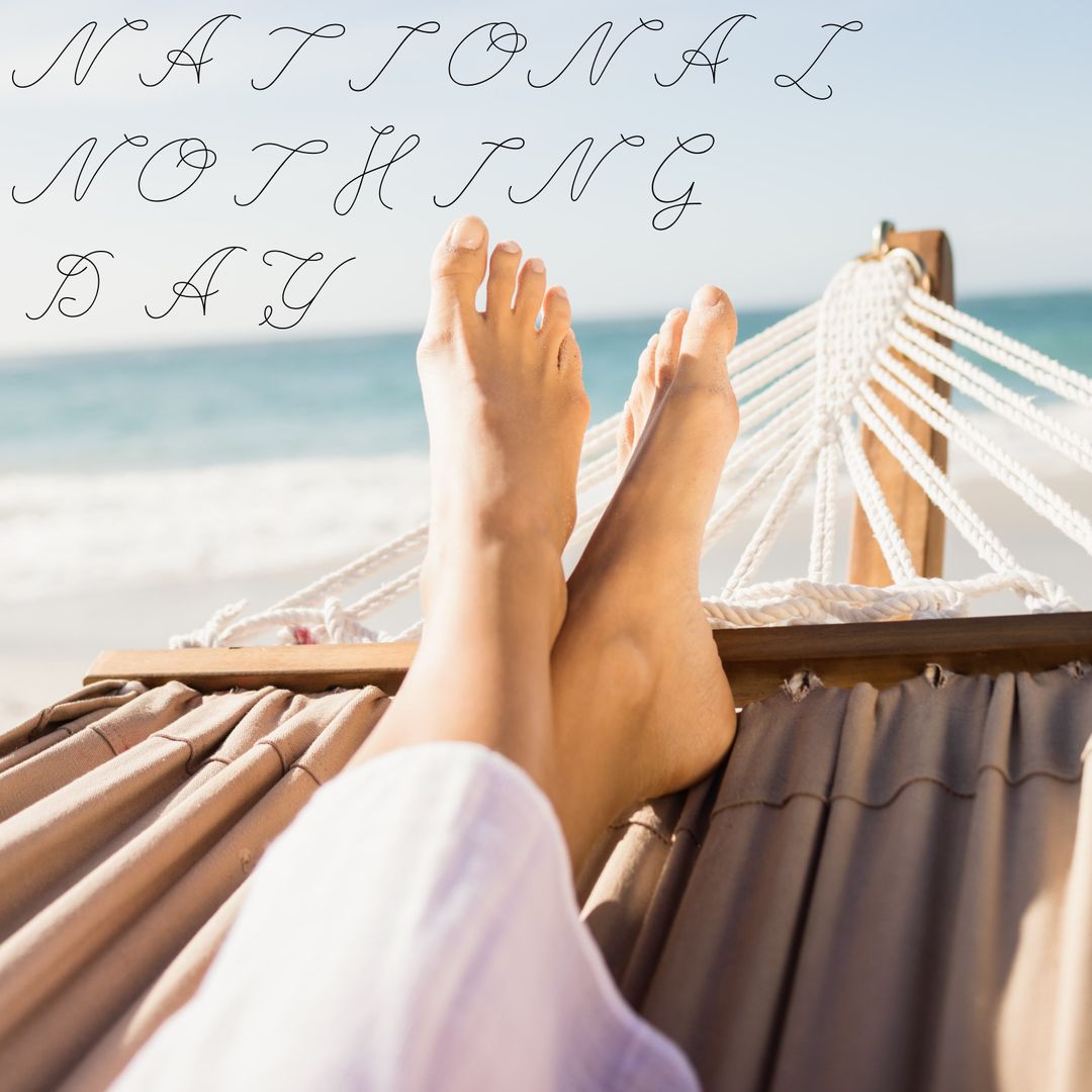 Relaxation By The Beach with Hammock and Text Overlay