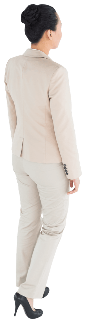 Transparent Back View of Asian Businesswoman Standing in Professional Attire
