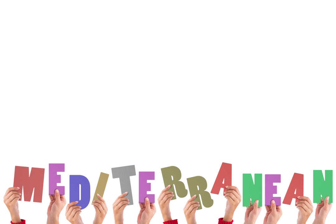 Transparent Hands Holding Mediterranean Letters Vector Design