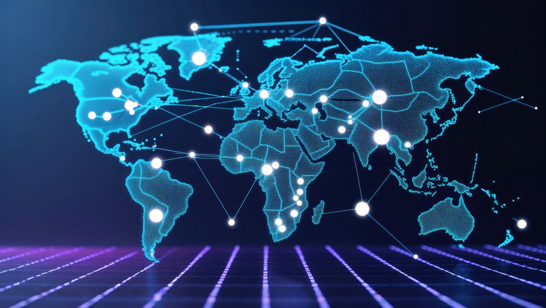 Futuristic Digital World Map with Network Connectivity